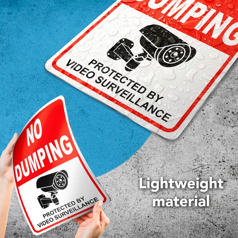 DIMARONGTON 2 PC No Dumping Signs - 10 x 7 Aluminum No Garbage Sign - Video Surveillance Sign - No Dumping Signs Private Property - No Littering Sign Outdoor Red - Image 3